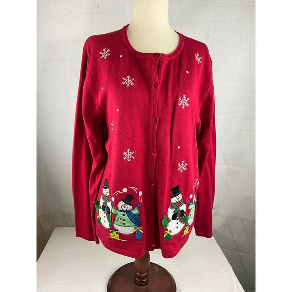 Women’s Croft & Barrow Holiday Christmas Cardigan Sweater Petite Size XL Red EUC - Picture 1 of 4